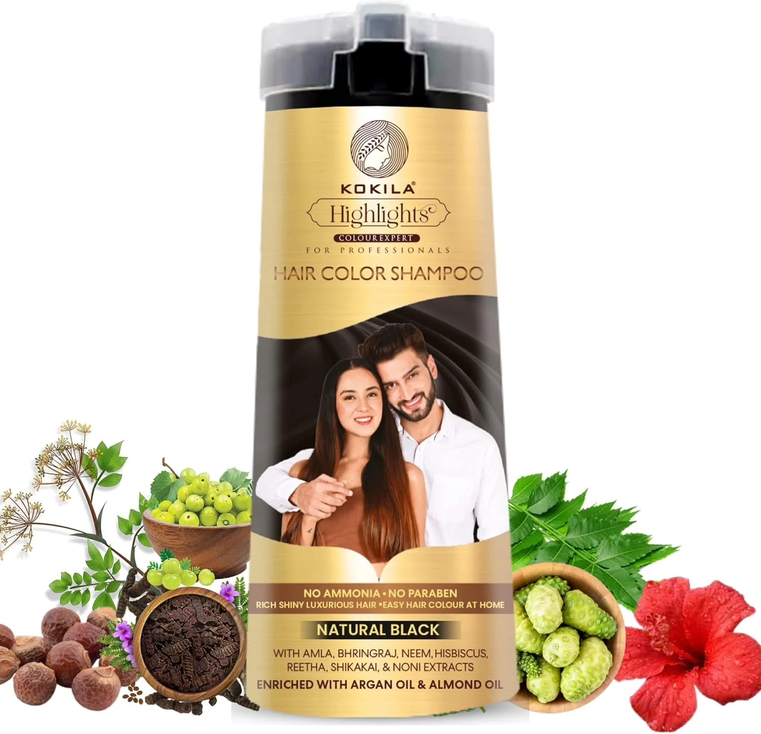 شامپو رنگ مو کوکیلا برای آقایان و بانوان | بدون آمونیاک - بدون پارابن | 10 جفت دستکش رایگان، مشکی طبیعی 200 میلی لیتر