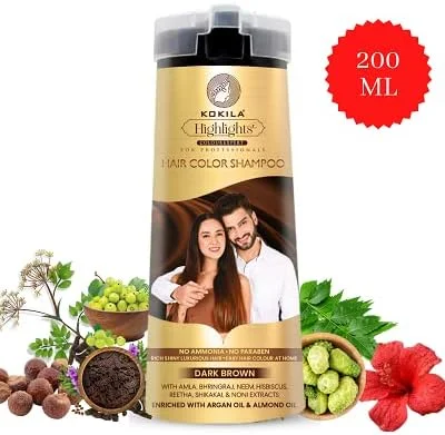 شامپو رنگ مو کوکیلا برای آقایان و بانوان | بدون آمونیاک - بدون پارابن | 10 جفت دستکش رایگان، قهوه ای تیره 200 میلی لیتر