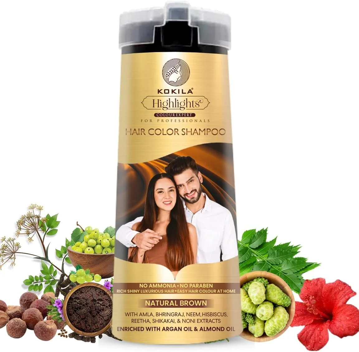 شامپو رنگ مو کوکیلا برای آقایان و بانوان | بدون آمونیاک - بدون پارابن | 10 جفت دستکش رایگان، قهوه ای طبیعی 200 میلی لیتر