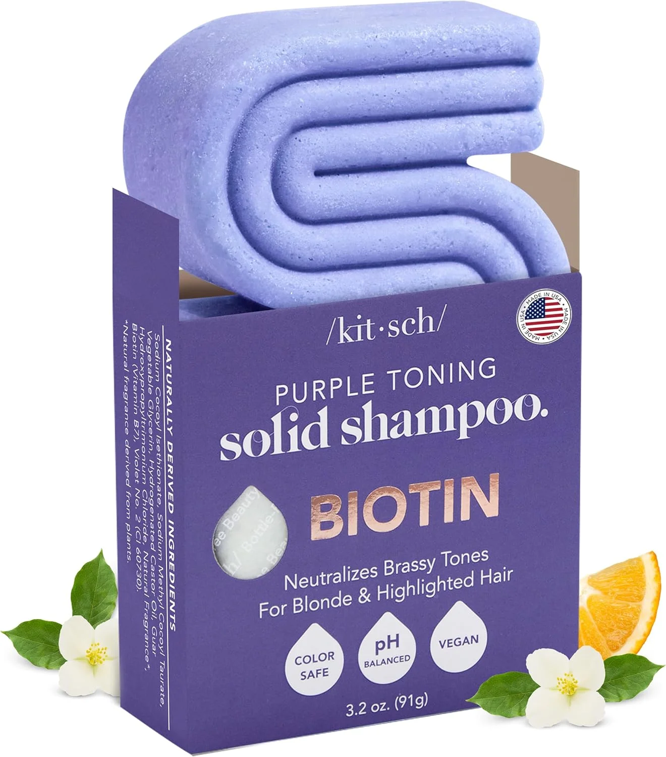شامپو بار بنفش کیچ برای موهای بلوند - شامپو بارهای بنفش تونینگ با بیوتین برای تقویت مو و خنثی کردن رنگ های زرد و نارنجی، شامپو بار جامد وگان برای درخشش مو، بدون ضایعات، 95 میلی لیتر