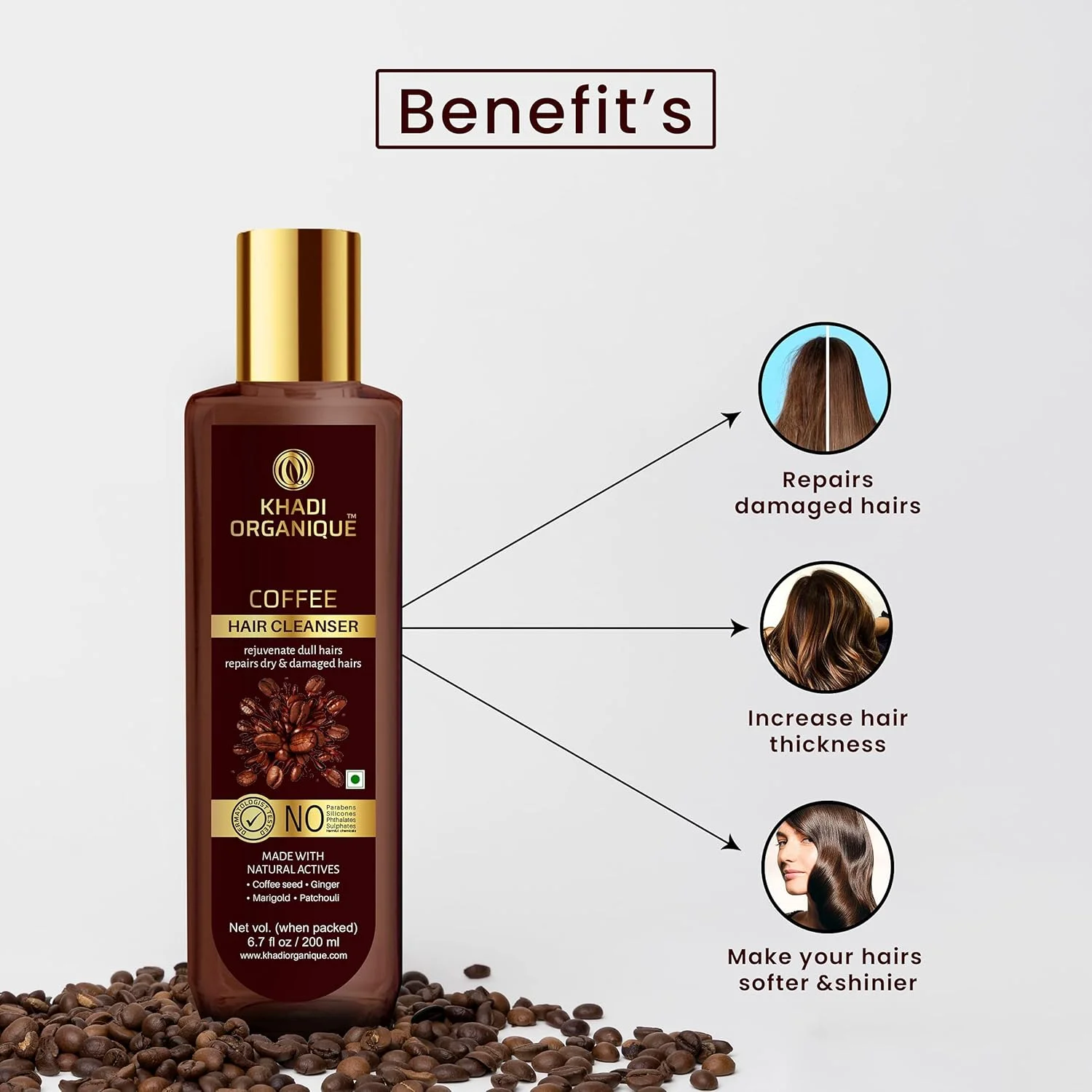 شامپو موی قهوه خادی ارگانیک، بدون SLS و پارابن، 200 میلی لیتر (تک بسته)