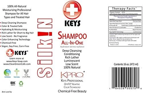 شامپو سیلکین کیز KPRO 100% طبیعی، وگان، بدون مواد شیمیایی، پاک کننده عمیق، نرم کننده و درمان غنی از کف برای انواع مو، فناوری رنگ تطبیقی حرفه ای OptiFX، 473 میلی لیتر