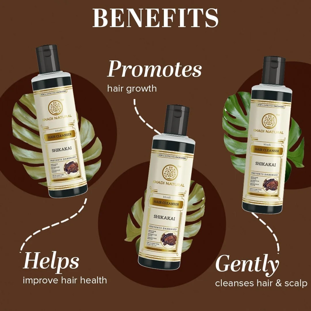 شامپو شیكاکای طبیعی Khadi، برای موهای سالم و قوی، مناسب برای انواع مو، بسته 2 عددی (210 * 2) (420 میلی لیتر)