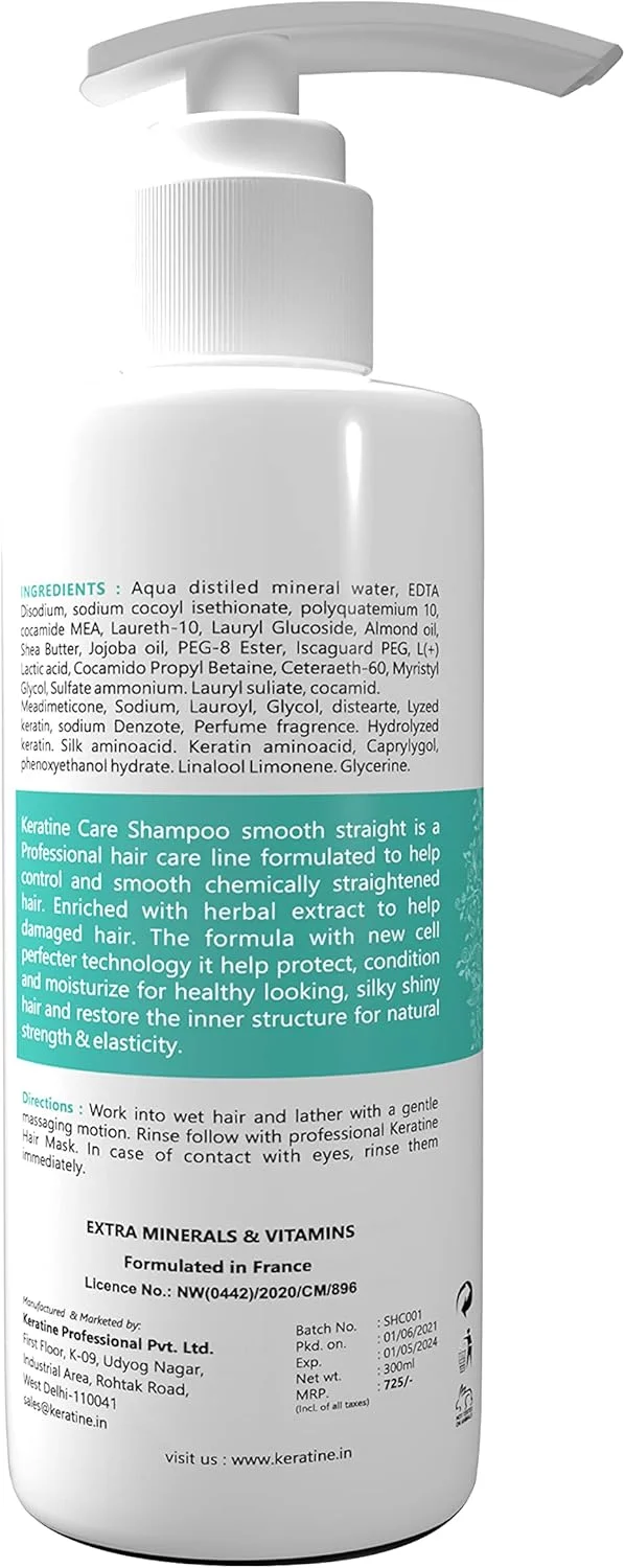 شامپو کراتین پروفشنال | غنی شده با کراتین، روغن بادام، روغن جوجوبا و شی باتر برای موهای فر، موج دار و صاف - شامپو بدون سولفات برای موهای خشک، آسیب دیده یا رنگ شده - ساخت هند