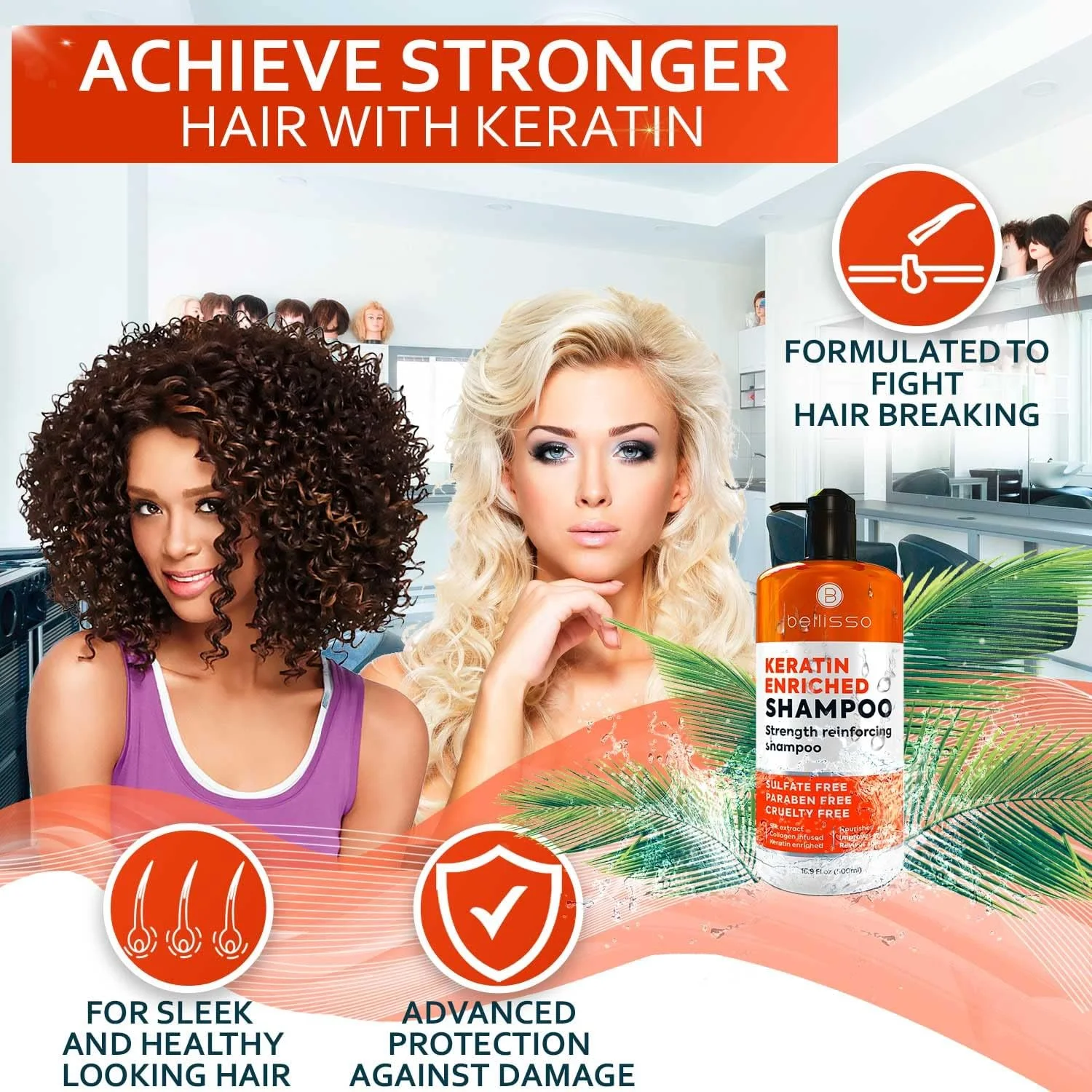 شامپو غنی شده با کراتین - بدون سولفات و پارابن - درمان ضد وز برای زنان و مردان - فرمول ترمیم کننده حرفه ای با پروتئین ابریشم برای موهای خشک، وز، آسیب دیده و رنگ شده