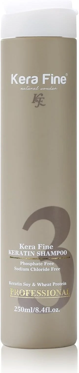شامپو کراتین KERA FINE KF | 250 میلی لیتر | بدون سولفات | بدون پارابن | بدون فسفات، بدون سدیم کلرید | پروتئین کراتین سویا و گندم | حرفه ای
