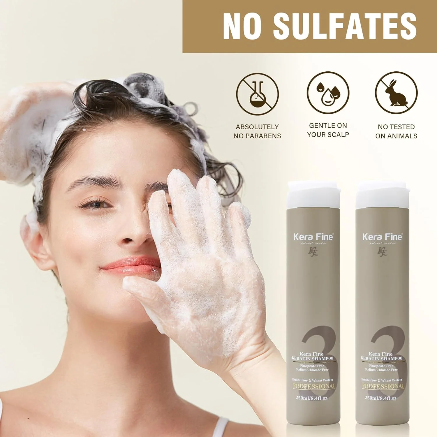 شامپو کراتین KERA FINE KF | 250 میلی لیتر | بدون سولفات | بدون پارابن | بدون فسفات، بدون سدیم کلرید | پروتئین کراتین سویا و گندم | حرفه ای شامپو کراتین KERA FINE KF | 250 میلی لیتر | بدون سولفات | بدون پارابن | بدون فسفات، بدون سدیم کلرید | پروتئین کراتین سویا و گندم | حرفه ای