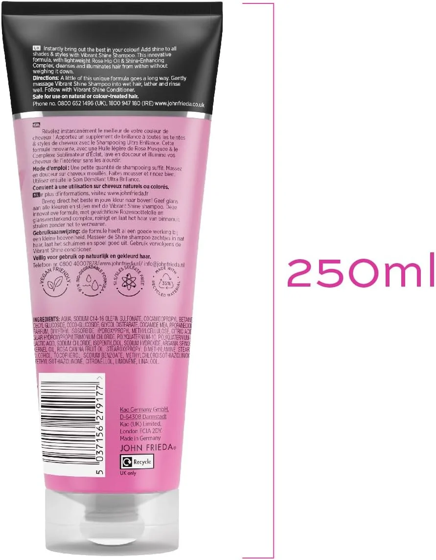 شامپو درخشان کننده و بدون وزن جان فریدا برای موهای رنگ شده 250 میلی لیتر سفید