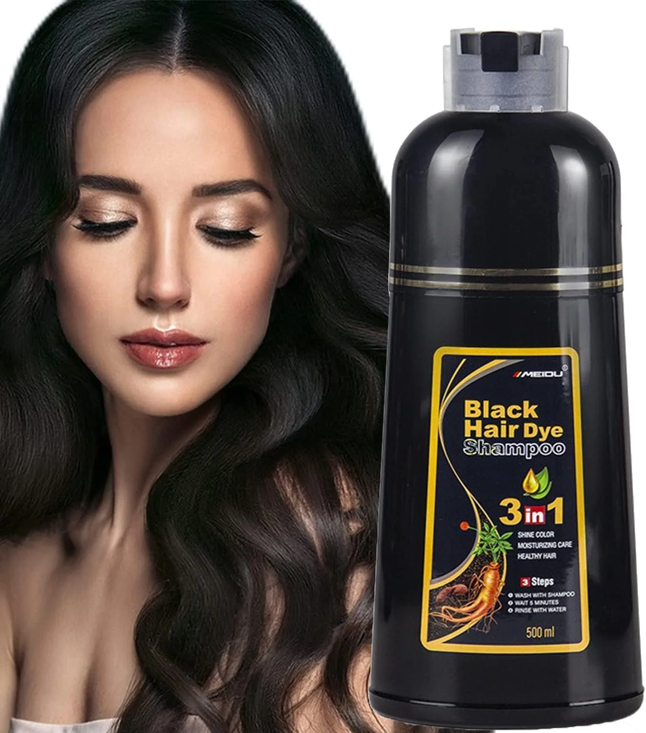 شامپو رنگ موی فوری جانگو برای موهای سفید، رنگ موی گیاهی 3 در 1 مشکی، شامپو رنگ مو برای آقایان و بانوان، پوشش موهای سفید آسان و سریع - ماندگاری 30 روز (قهوه ای تیره)