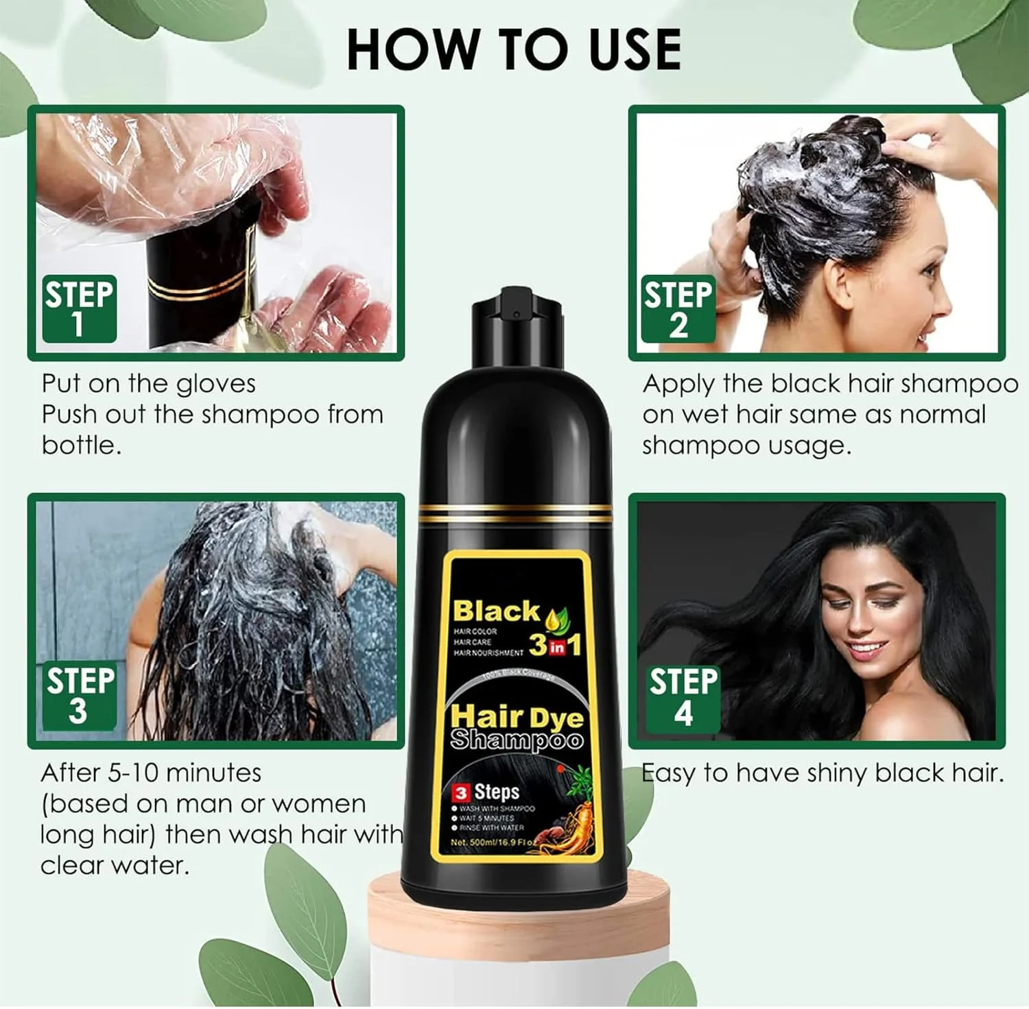 شامپو رنگ موی فوری جانگو برای موهای سفید، رنگ موی گیاهی 3 در 1 مشکی، شامپو رنگ مو برای آقایان و بانوان، پوشش موهای سفید آسان و سریع - ماندگاری 30 روز (قهوه ای تیره)