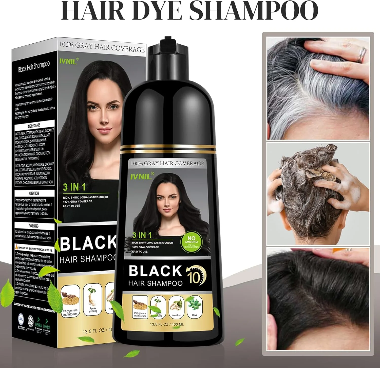 شامپو رنگ موی مشکی ایونیل 3 در 1، شامپو رنگ گیاهی برای پوشش موهای سفید، مناسب خانم ها و آقایان، 400 میلی لیتر شامپو رنگ موی مشکی ایونیل 3 در 1، شامپو رنگ گیاهی برای پوشش موهای سفید، مناسب خانم ها و آقایان، 400 میلی لیتر