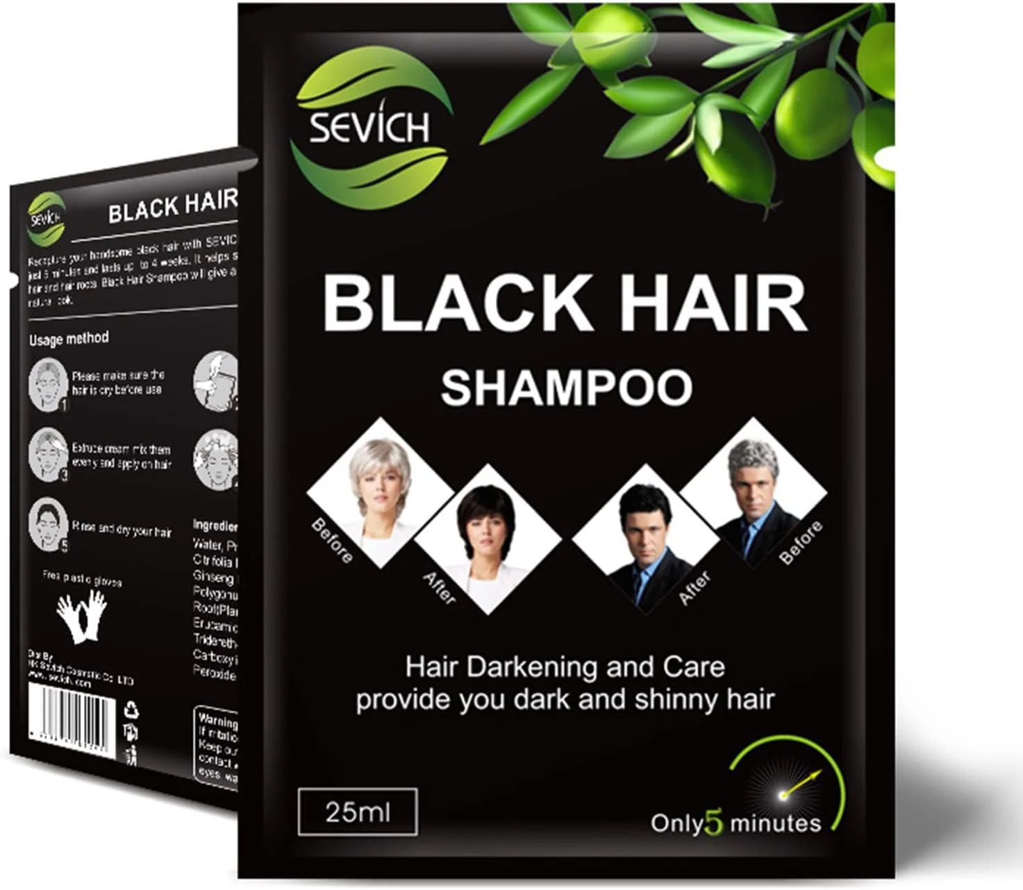 کرم رنگ مو ایرومامی، 1 عدد شامپو رنگ مو مشکی، شامپو تیره کننده، رنگ مو فوری برای مردان و زنان، رنگ مشکی پوشش موهای سفید خاکستری، بازگرداندن موهای براق 25 میلی لیتر