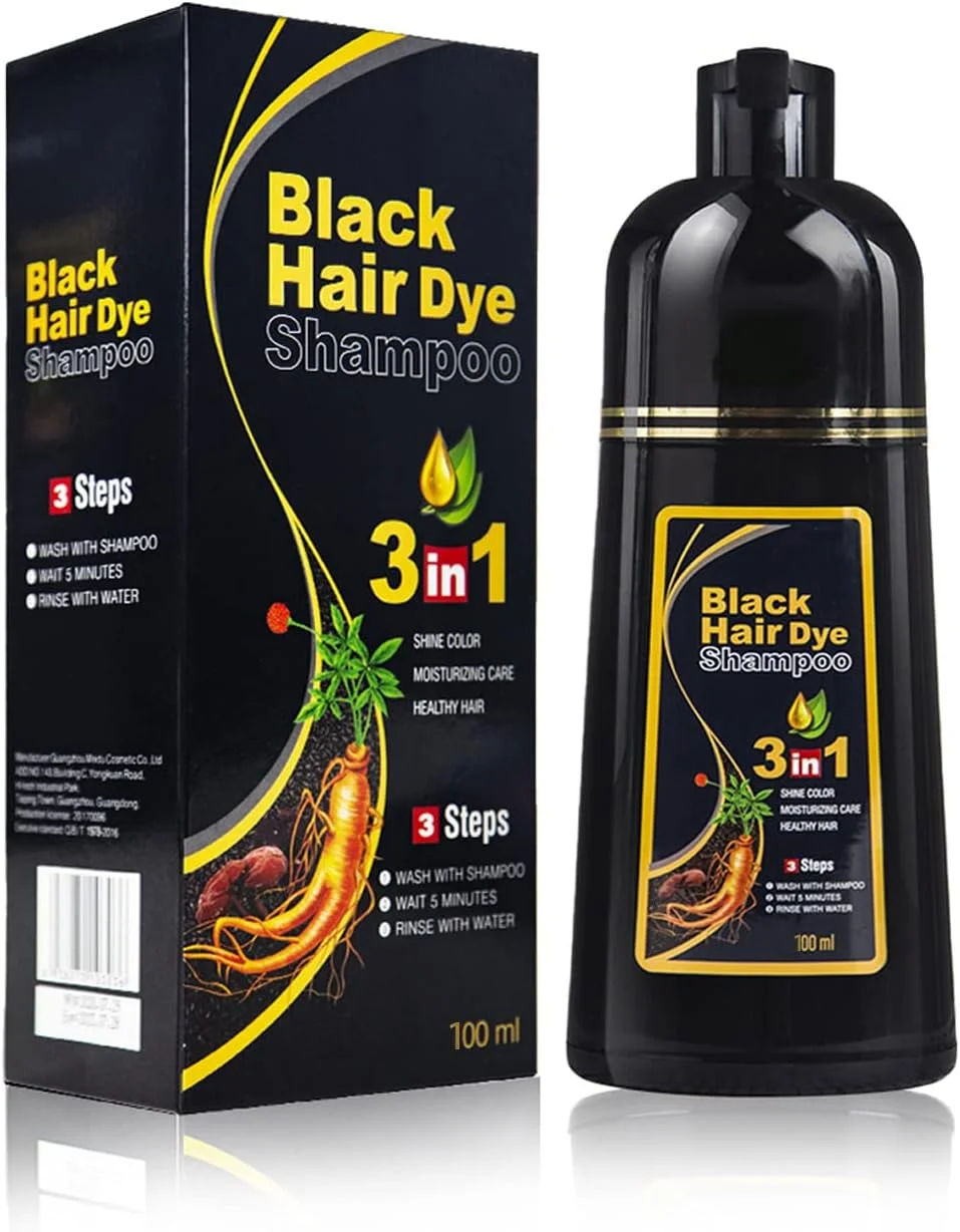شامپو رنگ مو فوری برای موهای سفید - شامپو رنگ مو آسان 100 میلی لیتر 3 در 1 - پوشش 100% موهای سفید - رنگ آمیزی گیاهی در چند دقیقه برای زنان و مردان (مشکی 100 میلی لیتر)