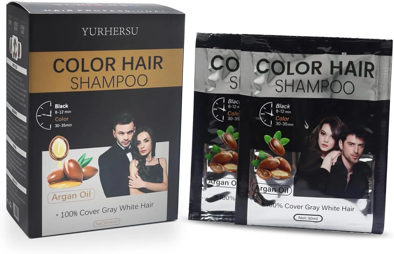 شامپو رنگ موی فوری گیاهی برای موهای سفید تا مشکی، 300 میلی لیتر فرمول ملایم و غیر تحریک کننده، رنگ طبیعی ماندگار برای مردان و زنان، جعبه رنگ موی قابل حمل و آسان