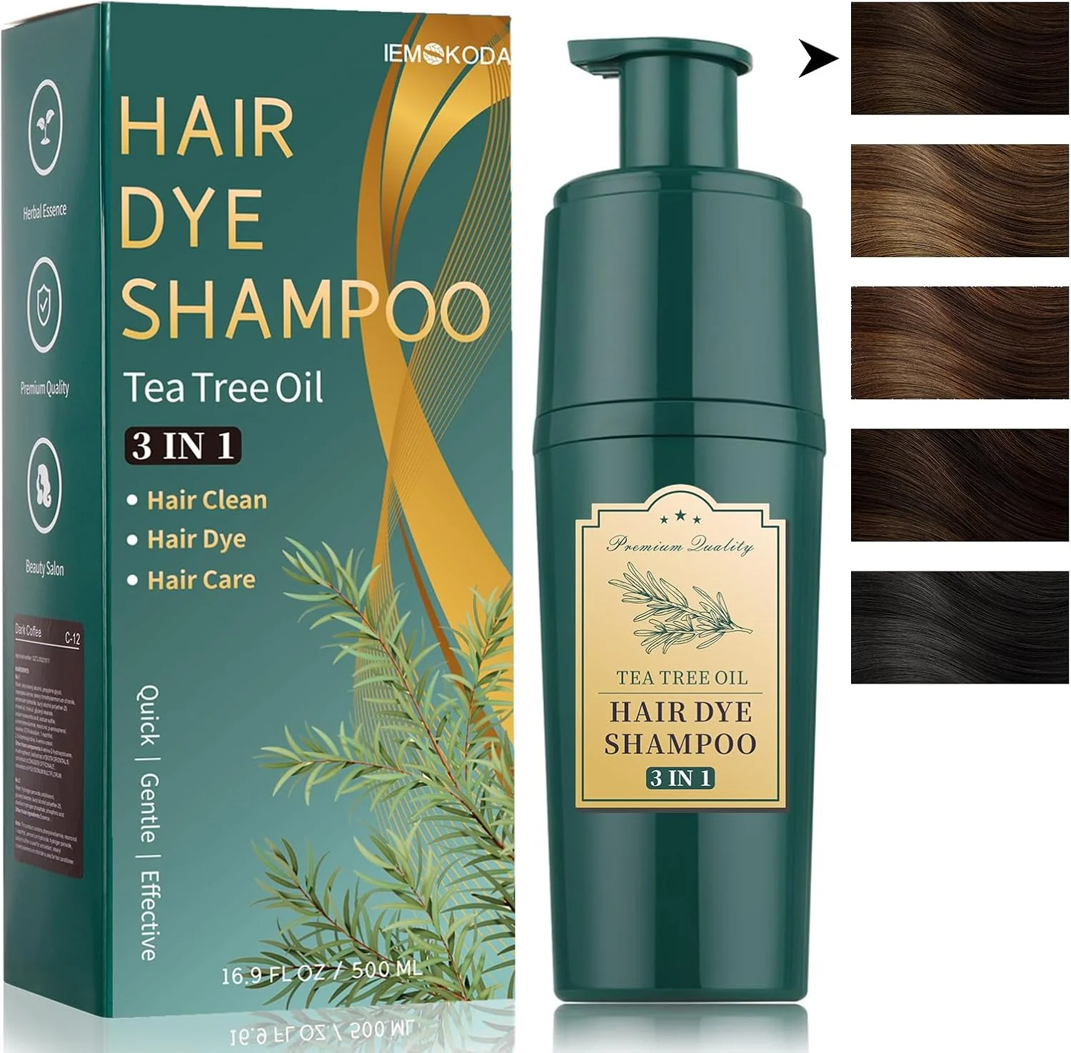 شامپو رنگ مو فوری برای موهای سفید، شامپو درخت چای 3 در 1 500 میلی لیتری برای انواع مو، کیت رنگ موی گیاهی طبیعی برای زنان و مردان