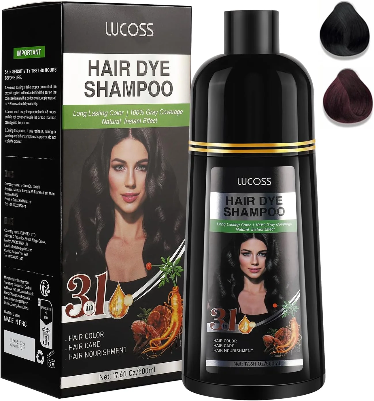 شامپو رنگ موی فوری مشکی، رنگ موی مشکی، شامپو رنگ مو برای آقایان و بانوان، شامپو رنگ موی مشکی، پوشش 100% موهای سفید، آسان و سریع، ماندگاری 30 روزه، رنگ موی مشکی 3 در 1