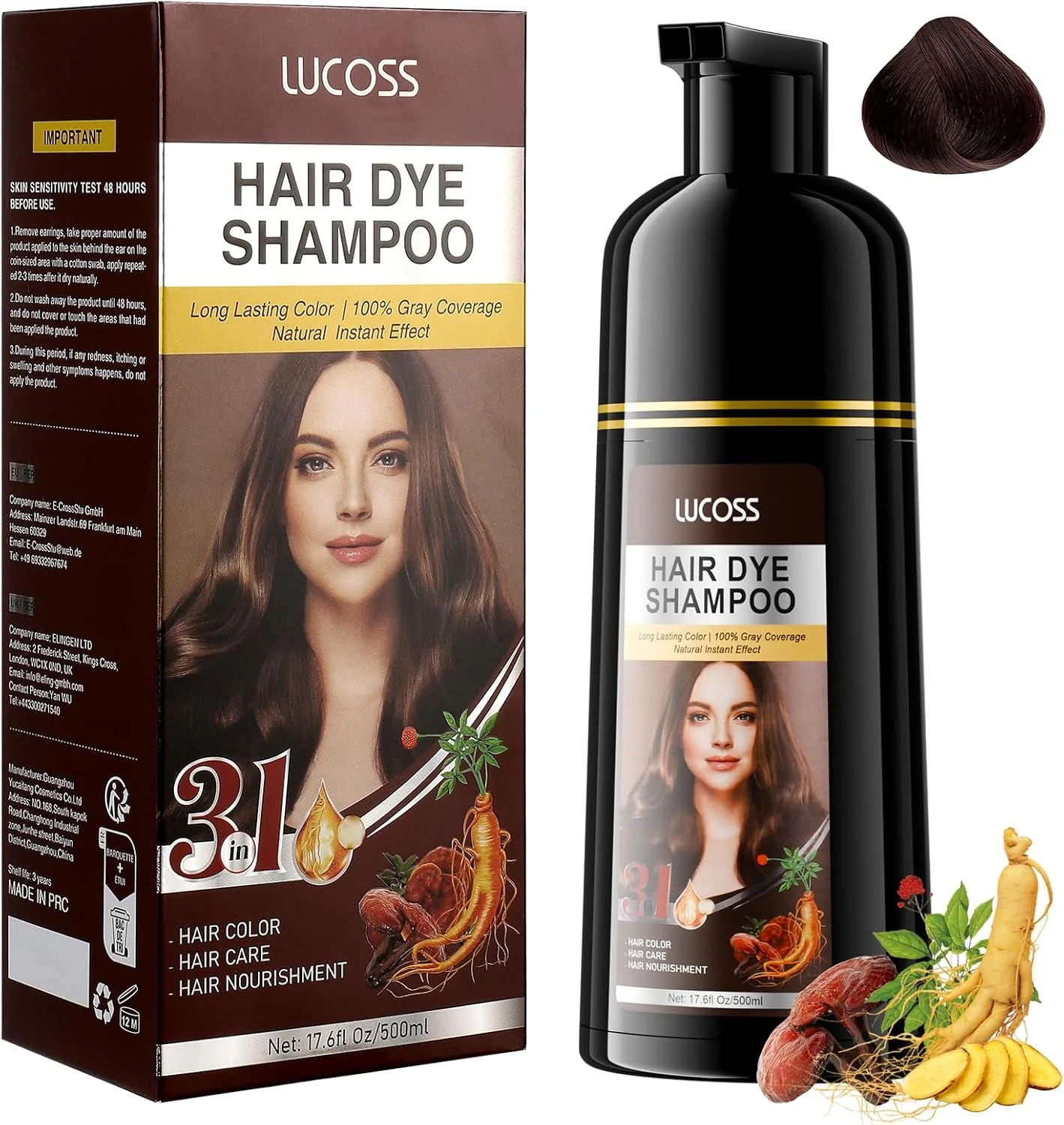 شامپو رنگ موی قهوه ای تیره فوری، شامپو رنگ موی طبیعی، پوشش 100% موهای سفید، آسان و سریع، رنگ موی مشکی نیمه دائمی، شامپو رنگ مو برای آقایان و بانوان (قهوه ای تیره)