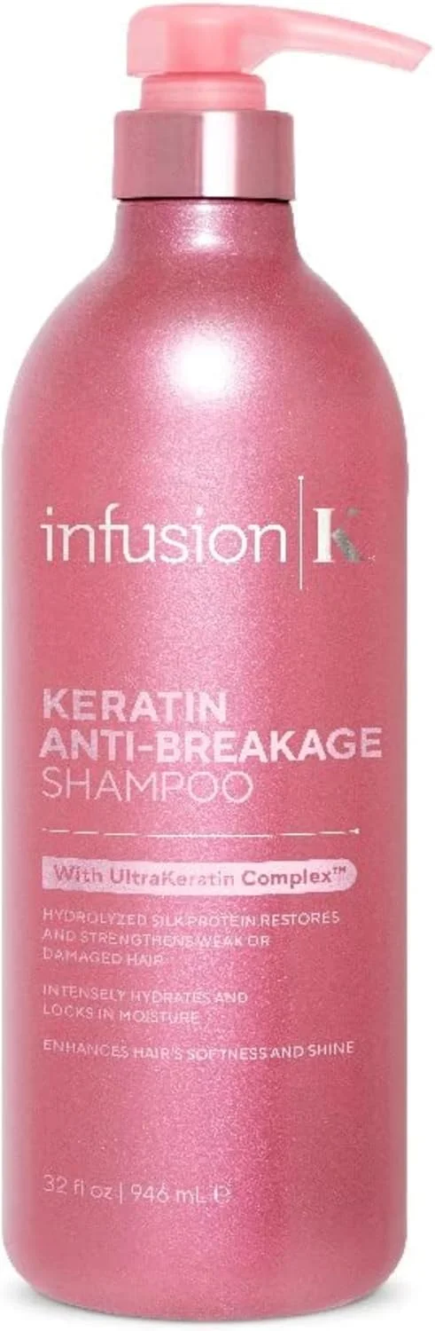 شامپو کراتین ضد شکستگی مو Infusion K با کمپلکس UltraKeratin - تقویت کننده موهای ضعیف و آسیب دیده | آبرسان و مرطوب کننده | بدون پارابن، سولفات، و تست حیوانی | ساخت آمریکا (946 میلی لیتر)