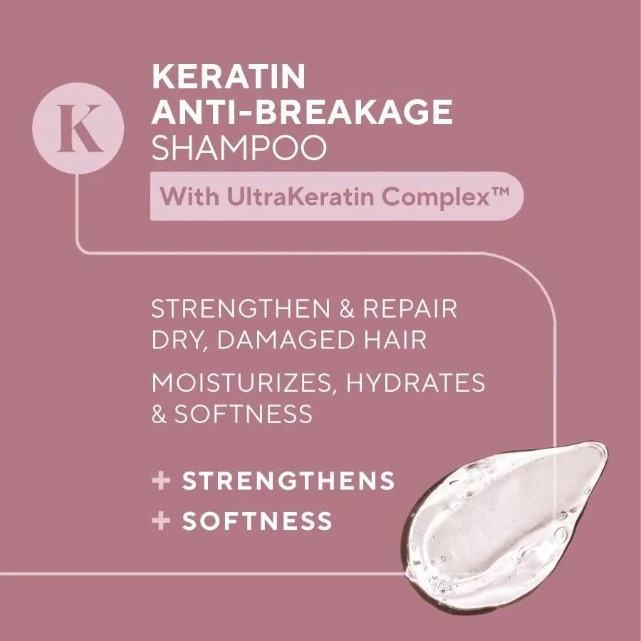 شامپو کراتین ضد شکستگی مو Infusion K با کمپلکس UltraKeratin - تقویت کننده موهای ضعیف و آسیب دیده | آبرسان و مرطوب کننده | بدون پارابن، سولفات، و تست حیوانی | ساخت آمریکا (946 میلی لیتر)