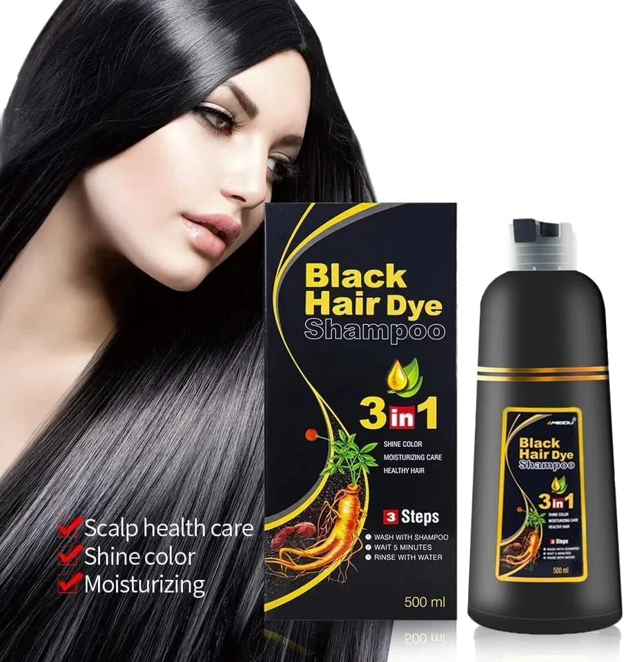 شامپو رنگ مو فوری برای موهای سفید - شامپو رنگ مو آسان 100 میلی لیتر 3 در 1 - پوشش 100% موهای سفید - رنگ آمیزی گیاهی در عرض چند دقیقه برای زنان و مردان (مشکی 100 میلی لیتر)