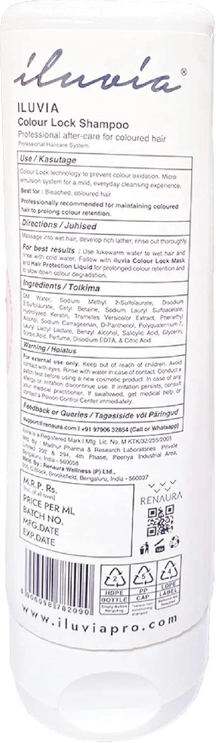شامپو تثبیت کننده رنگ مو ایلویا برای مراقبت از رنگ موهای روشن و محافظت از رنگ مو (مناسب برای موهای رنگ شده) | بدون سولفات | بدون فتالات | بدون پارابن | وگان (200 میلی لیتر، 782090) شامپو تثبیت کننده رنگ مو ایلویا برای مراقبت از رنگ موهای روشن و محافظت از رنگ مو (مناسب برای موهای رنگ شده) | بدون سولفات | بدون فتالات | بدون پارابن | وگان (200 میلی لیتر، 782090)