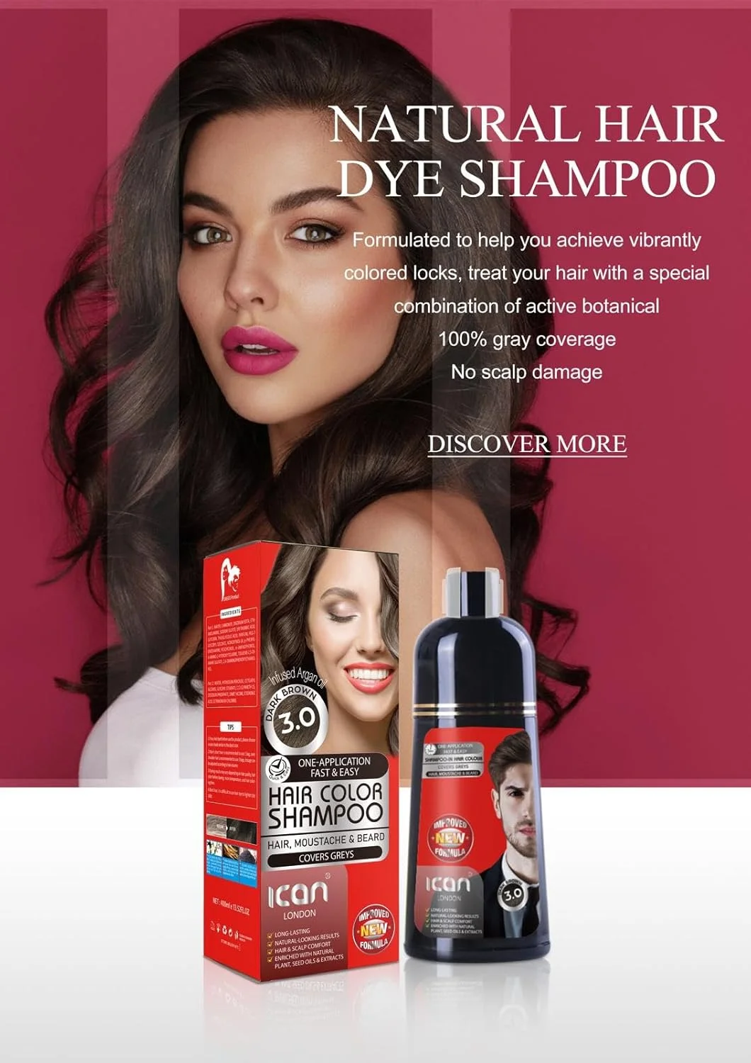 شامپو رنگ مو آیCan لندن، قهوه ای تیره 3.0، 400 میلی لیتر