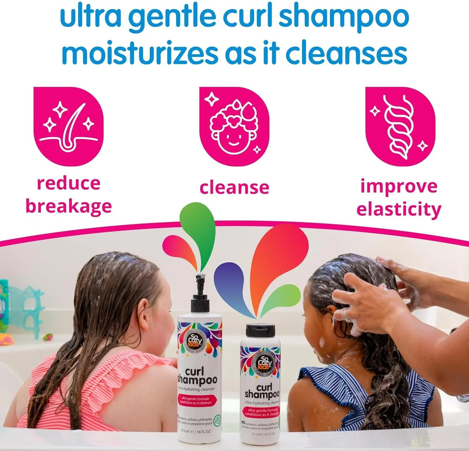 شامپو فر موی کودک SoCozy (پمپی ۴۷۳ میلی لیتر) پاک کننده ملایم و آبرسان، کمک به بهبود خاصیت ارتجاعی، کاهش شکستگی و وز مو با کراتین، روغن دانه آلو و روغن زیتون، فاقد پارابن و سولفات