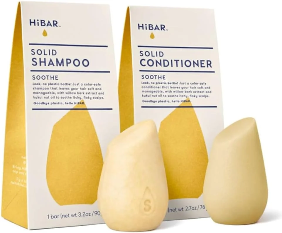 مجموعه شامپو و نرم کننده تسکین دهنده HiBAR - برای پوست سر خشک، خارش دار و پوسته پوسته - بهبود سلامت پوست سر - عصاره پوست درخت بید و اسید سالیسیلیک - بدون پلاستیک، صابون، پارابن و سولفات - محافظ رنگ - 2 عدد شامپو و نرم کننده جامد مجموعه شامپو و نرم کننده تسکین دهنده HiBAR - برای پوست سر خشک، خارش دار و پوسته پوسته - بهبود سلامت پوست سر - عصاره پوست درخت بید و اسید سالیسیلیک - بدون پلاستیک، صابون، پارابن و سولفات - محافظ رنگ - 2 عدد شامپو و نرم کننده جامد