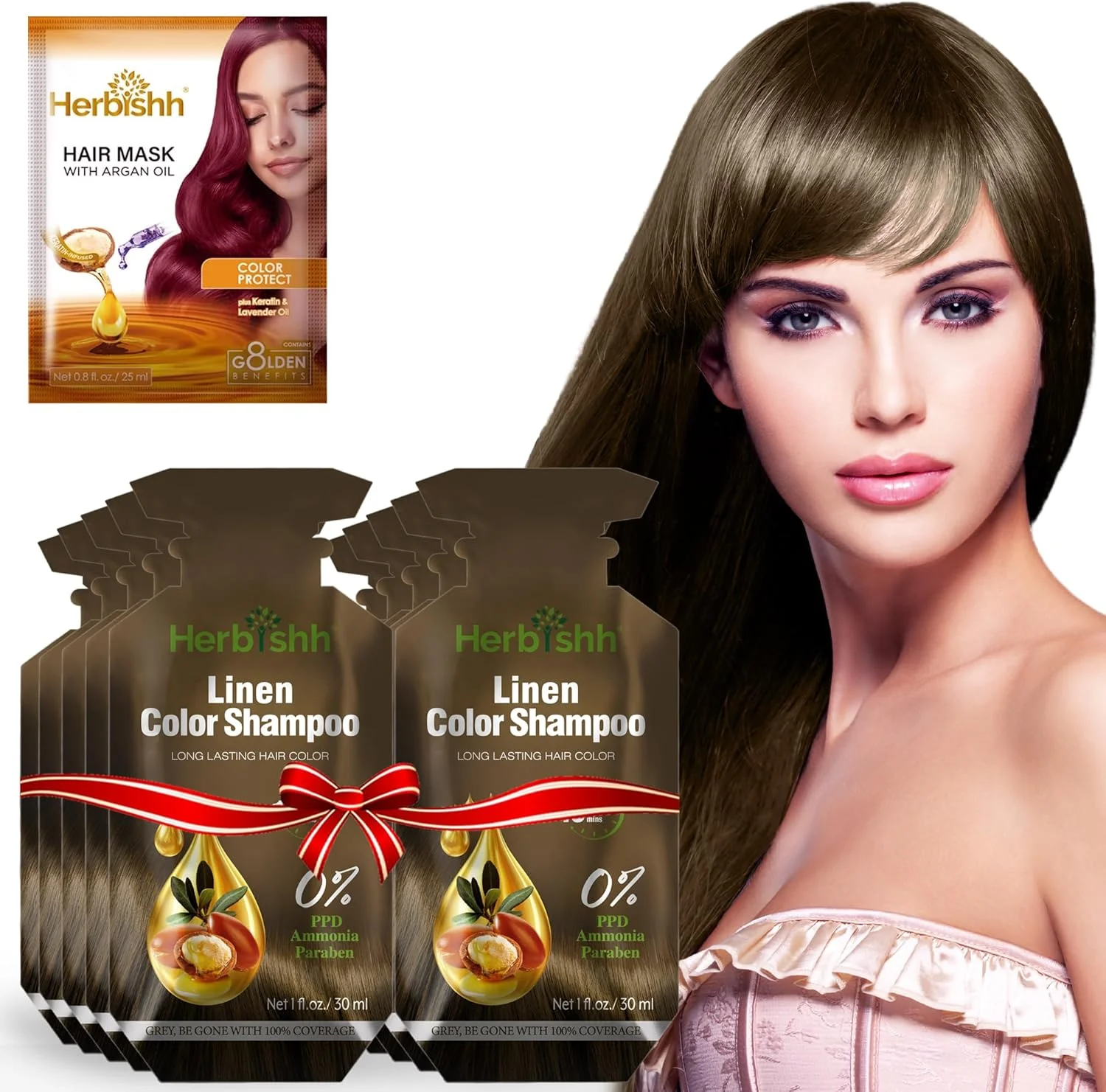 شامپو رنگ مو هربیش 10 ساشه + 1 ماسک مو آرگان | رنگ مو 3 در 1 | استفاده آسان | پوشش موهای سفید | اندازه مسافرتی | موجود در 6 رنگ | رنگ مو ماندگار (کتانی) شامپو رنگ مو هربیش 10 ساشه + 1 ماسک مو آرگان | رنگ مو 3 در 1 | استفاده آسان | پوشش موهای سفید | اندازه مسافرتی | موجود در 6 رنگ | رنگ مو ماندگار (کتانی)