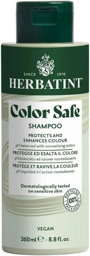 شامپو محافظ رنگ مو هرباتینت کالر سیف، 260 میلی لیتر، شامپو نرمال کننده برای مراقبت و محافظت از موهای رنگ شده، با آلوئه ورا ارگانیک، pH متعادل، 93% مواد طبیعی
