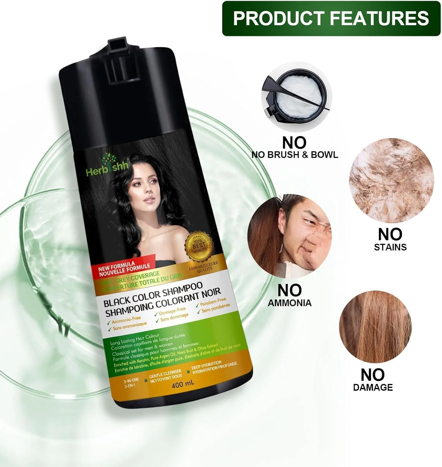 شامپو رنگ موی مشکی فاقد PPD هربیش 400 میلی لیتر + بسته 5 عددی دستمال مرطوب پاک کننده لکه رنگ مو سایز مسافرتی شامپو رنگ موی مشکی فاقد PPD هربیش 400 میلی لیتر + بسته 5 عددی دستمال مرطوب پاک کننده لکه رنگ مو سایز مسافرتی