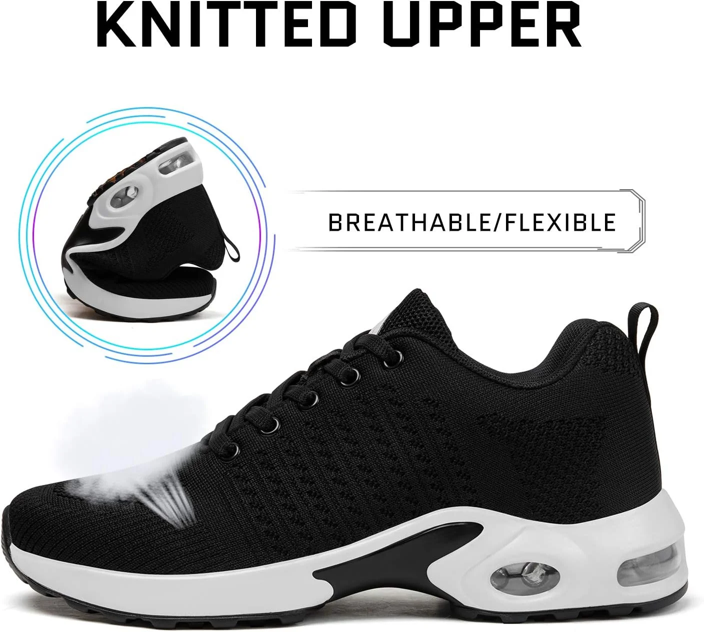 کفش های دویدن و پیاده روی زنانه میشانشا، تنفس پذیر با بالشتک هوا، مشکی، سایز 8.5