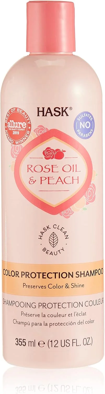 شامپو محافظ رنگ مو روغن گل رز و هلو هاسک، 355 میلی لیتر
