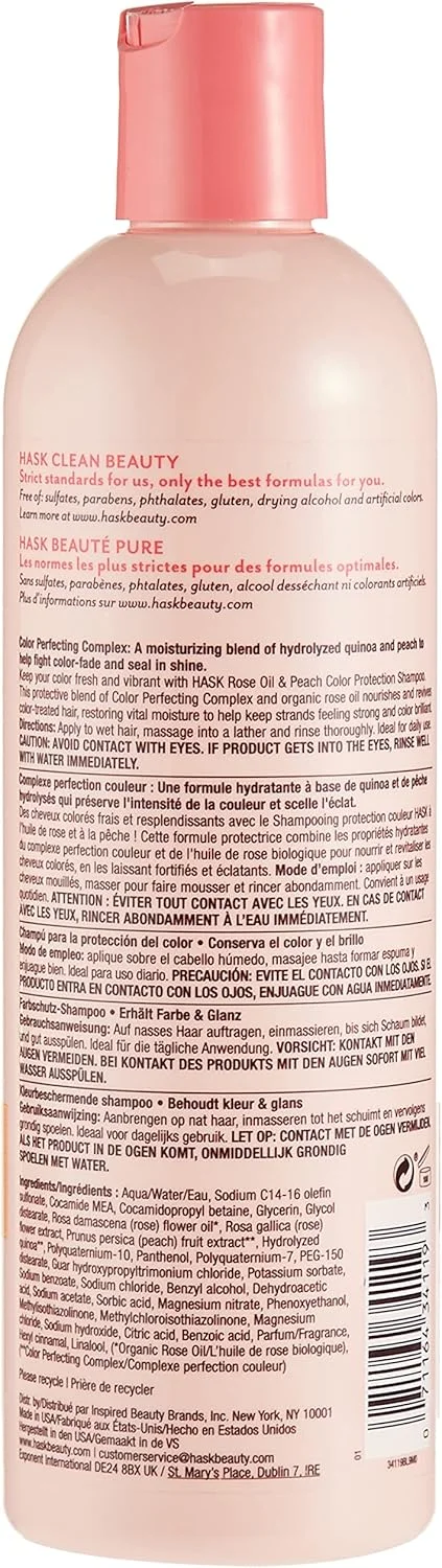 شامپو محافظ رنگ مو روغن گل رز و هلو هاسک، 355 میلی لیتر