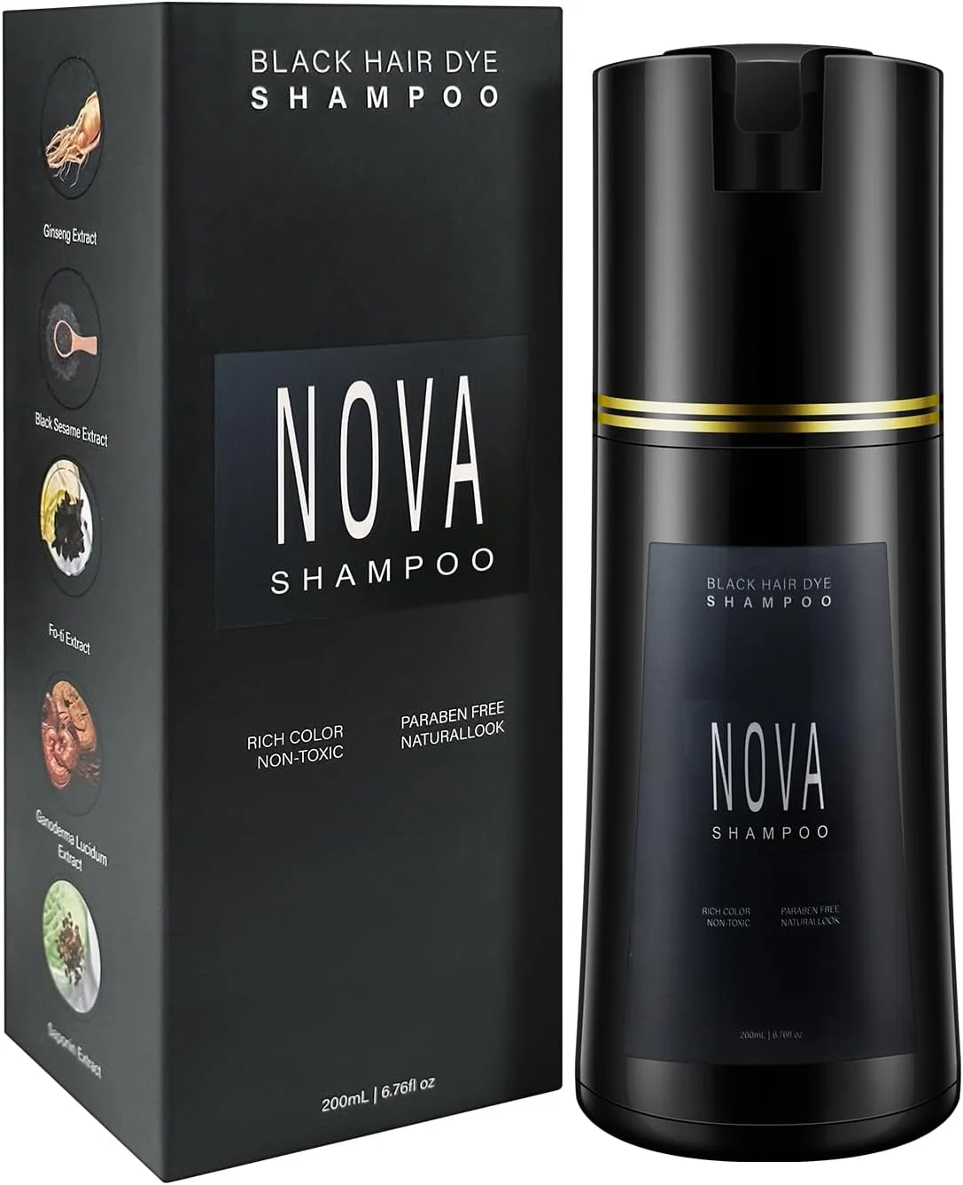 شامپو رنگ مو و شامپو برای موهای سفید - پوشش فوری طبیعی 3 در 1 برای موهای سفید مردان و زنان (مشکی)