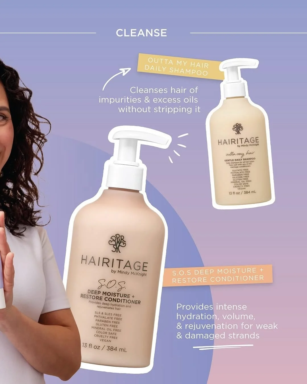 مجموعه شامپو و نرم کننده مرطوب کننده روزانه ملایم هریتج - تقویت کننده دو شاخه شدن مو و پیوند مو برای موهای خشک و آسیب دیده با روغن جوجوبا - ضد وز و محافظ رنگ مو - رایحه گیلاس + کهربا (بسته 2 عددی 384 میلی لیتری)