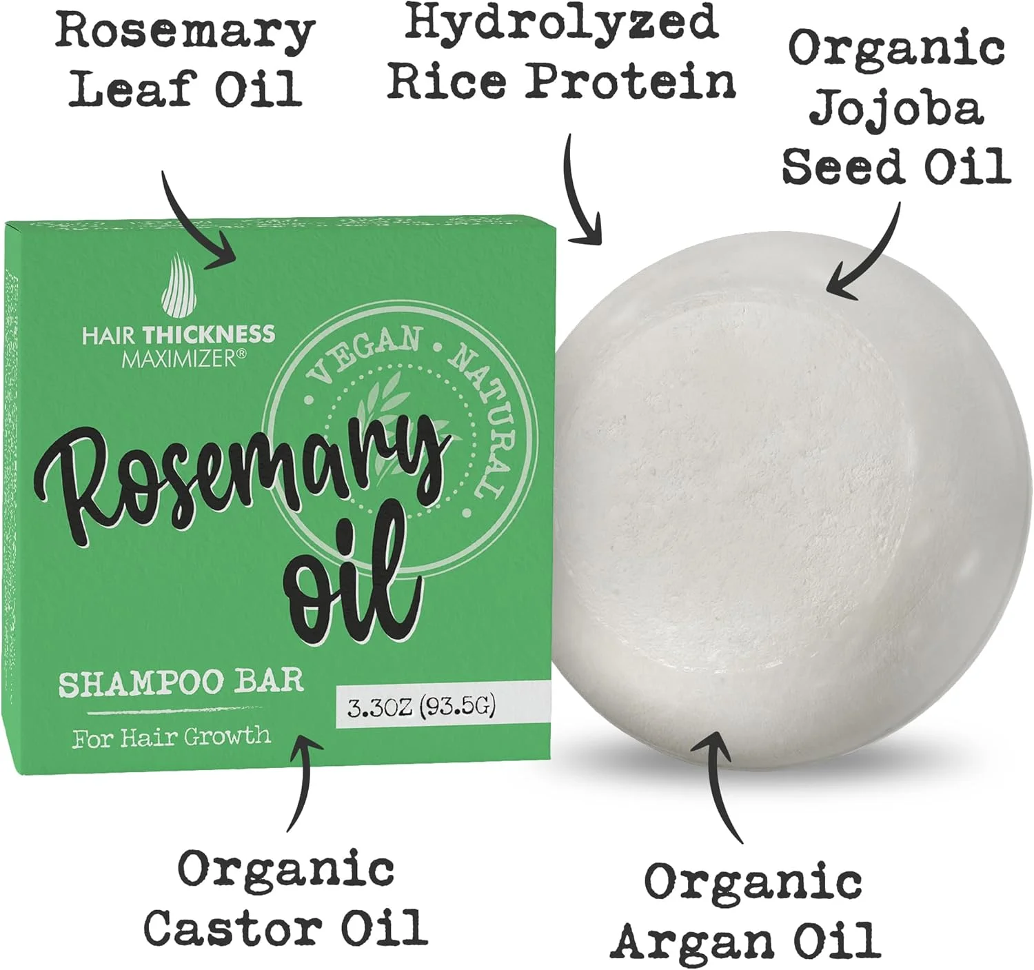 شامپو بار روغن رزماری برای رشد و تقویت مو. حاوی پروتئین برنج، روغن جوجوبا و روغن کرچک. سازگار با محیط زیست، وگان. محافظ رنگ مو، متعادل از نظر pH. بدون مواد شیمیایی مضر. غلظت بالاتر نسبت به شامپو مایع