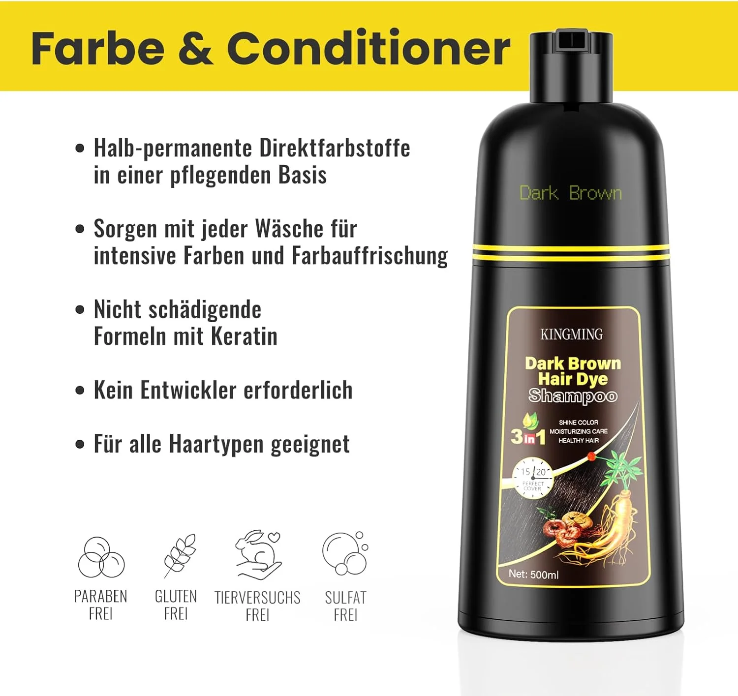 شامپو رنگ مو برای موهای سفید، شامپو رنگ مو برای موهای سفید 3 در 1، شامپو رنگ مو برای آقایان و بانوان، شامپو ضد موهای سفید (500 میلی لیتر)