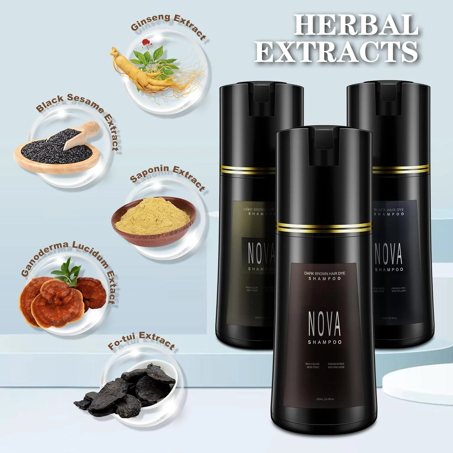 شامپو رنگ مو و شامپو برای موهای سفید - پوشش فوری طبیعی 3 در 1 برای موهای سفید مردان و زنان (مشکی)