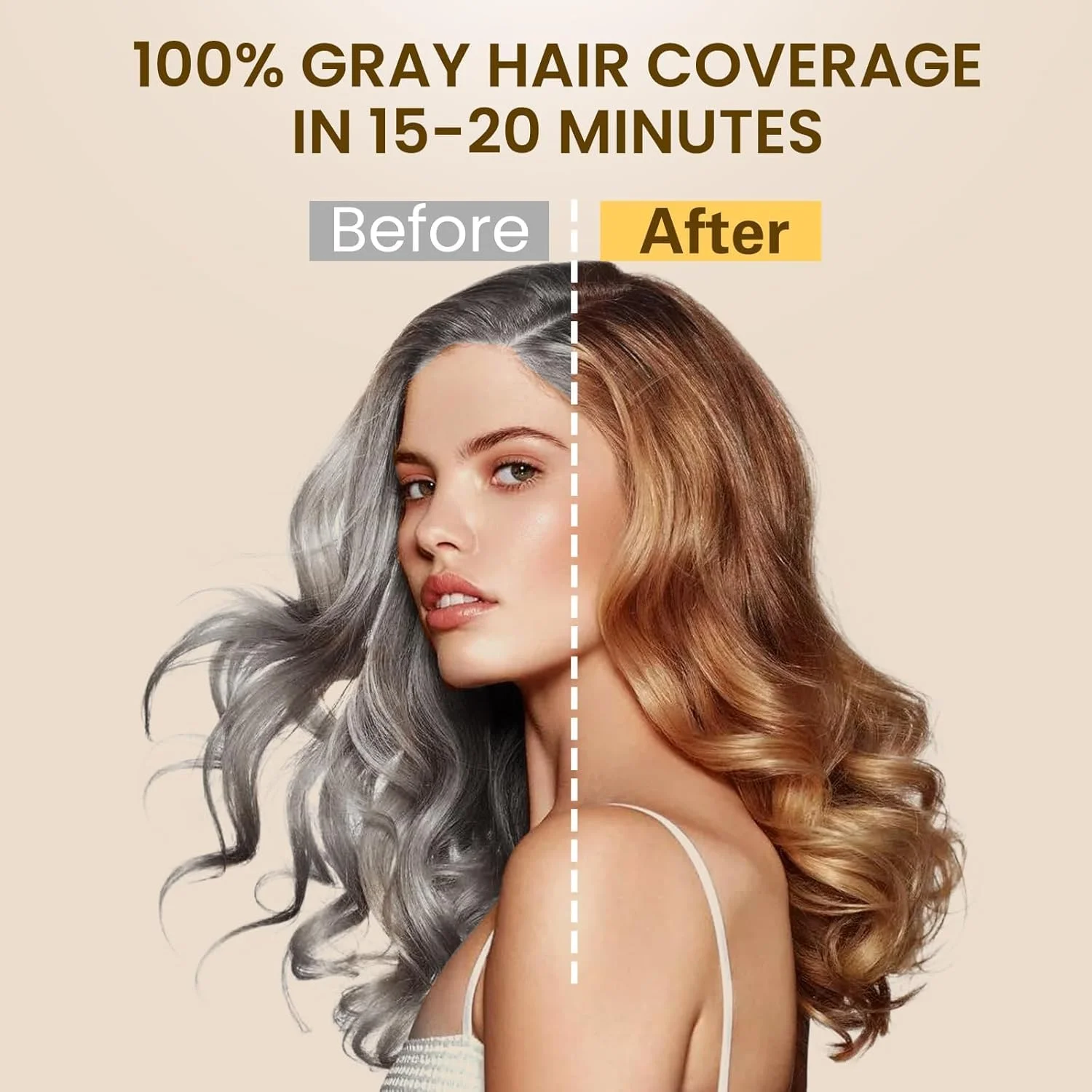 شامپو رنگ مو برای پوشش موهای سفید - 3 در 1 رنگ، تمیز کننده و نرم کننده، فرمول گیاهی طبیعی، بدون آمونیاک، قهوه ای تیره، 500 میلی لیتر، برای خانم ها، رنگ ماندگار