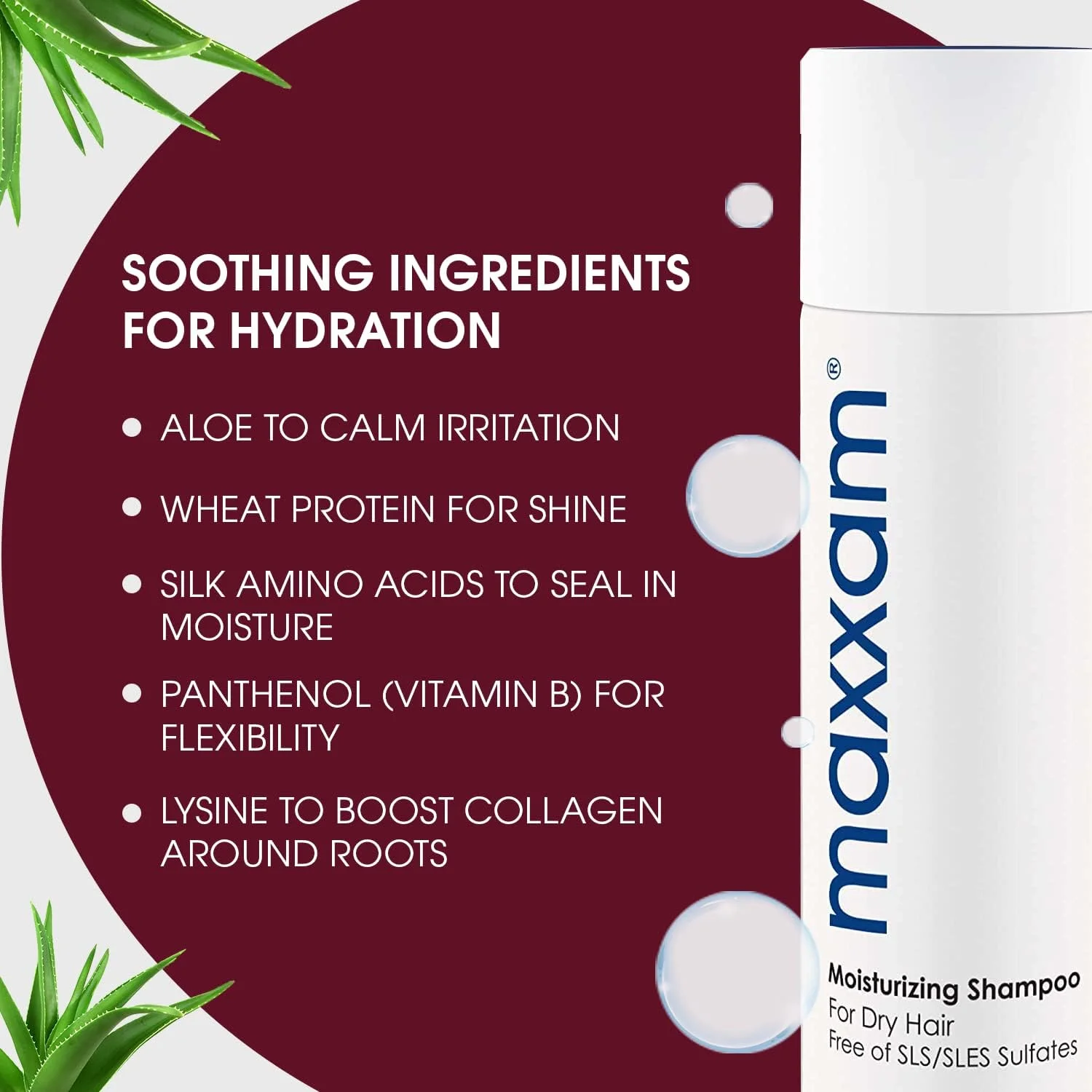 شامپو مرطوب کننده مو HAIR CLUB Maxxam برای موهای رنگ شده، شامپو ملایم بدون سولفات با آلوئه ورا برای اکثر انواع مو مانند موهای خشک یا نازک، 10 اونس مایع