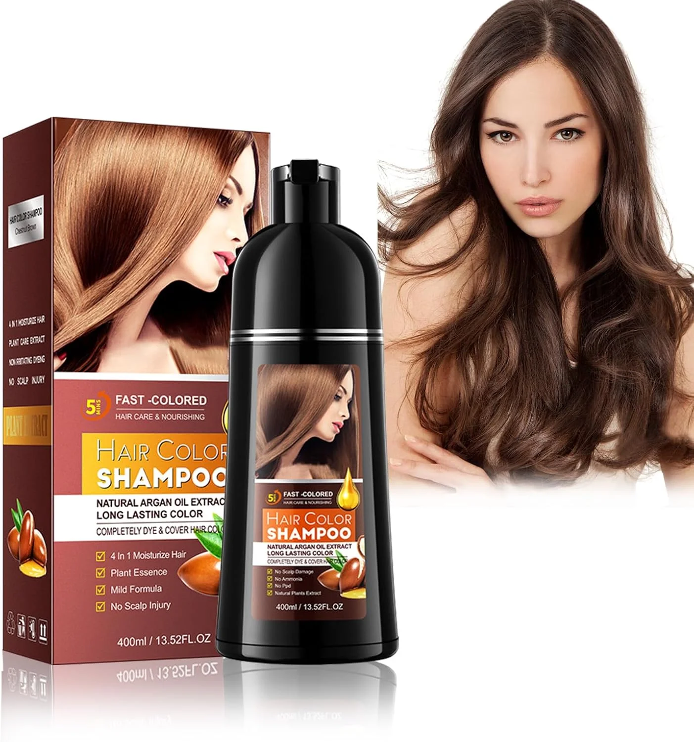 شامپو رنگ مو قهوه ای، شامپو رنگ مو - شامپو رنگ مو 500 میلی لیتری برای موهای سفید، پوشش 100% موهای سفید، استفاده آسان و سریع، مراقبت کامل از رنگ مو برای آقایان و بانوان