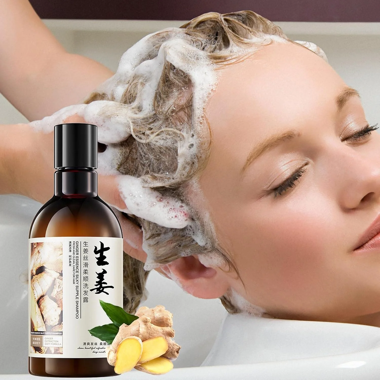 شامپو زنجبیل برای رشد مو، شامپو کنترل چربی برای جلوگیری از ریزش مو - شامپو کنترل چربی و تغذیه کننده مو، تجدید رطوبت روزانه برای موهای خشک، مناسب برای موهای رنگ شده