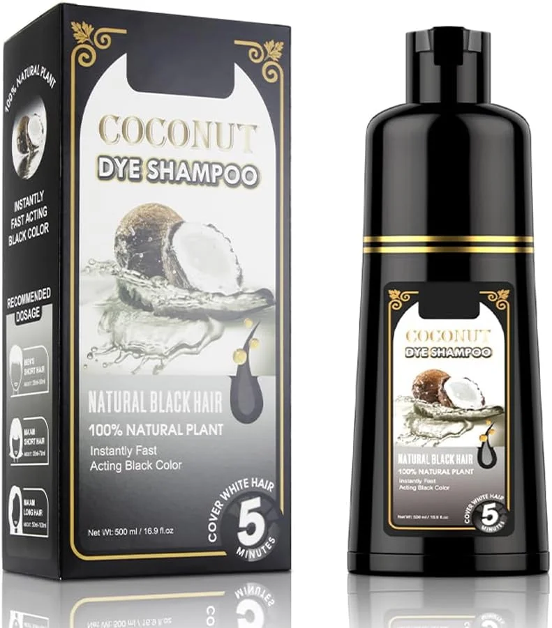 شامپو رنگ مو گکونگ، شامپو رنگ 500 میلی لیتری به همراه 4 دستکش، شامپو نارگیل زنجبیلی رنگ موی مشکی سریع، شامپو مغذی رنگ کننده