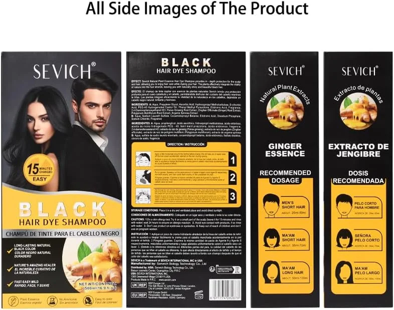 شامپو رنگ موی زنجبیلی مشکی Gegong حجم 500 میلی لیتر، شامپو نیمه دائمی 2 در 1، ماندگاری 30 روزه، اتمام در 5 دقیقه