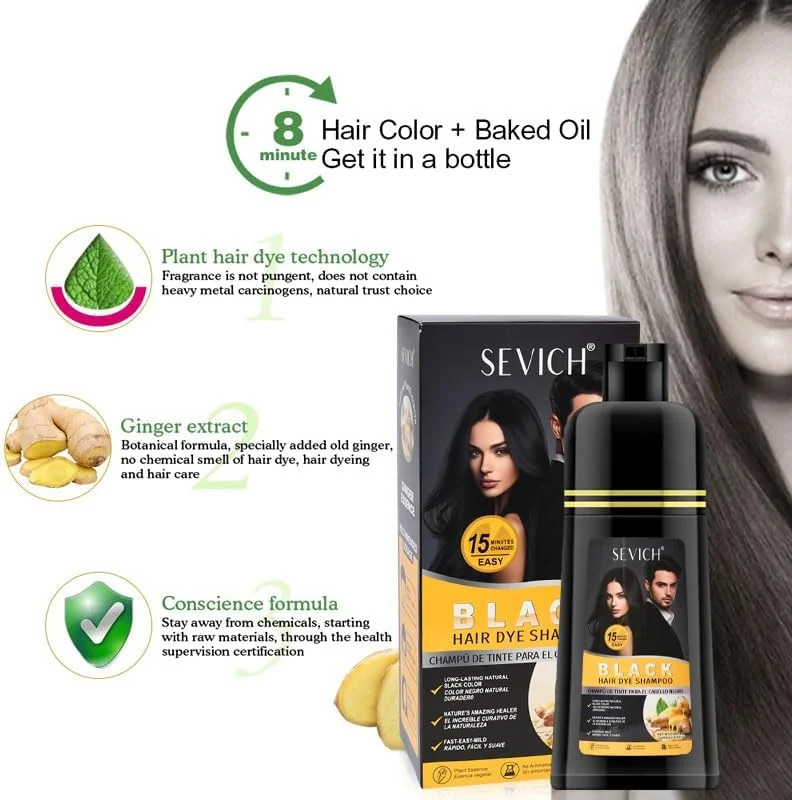 شامپو رنگ موی زنجبیلی مشکی Gegong حجم 500 میلی لیتر، شامپو نیمه دائمی 2 در 1، ماندگاری 30 روزه، اتمام در 5 دقیقه