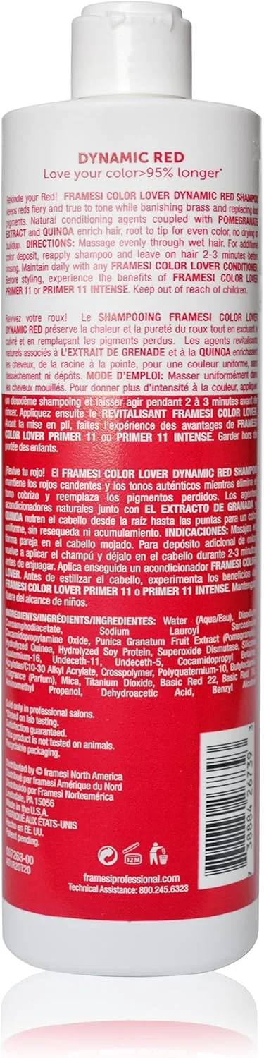 شامپو محافظ رنگ موی قرمز Framesi Color Lover Dynamic Red، حجم 500 میلی لیتر، شامپو موی قرمز، شامپو برای موهای رنگ شده