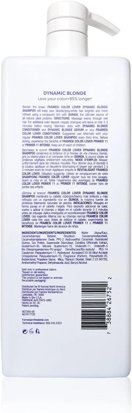 شامپو بنفش مخصوص موهای بلوند FRAMESI Color Lover Dynamic Blonde، 1000 میلی لیتر، شامپو بدون سولفات، مناسب موهای رنگ شده، 1000 میلی لیتر شامپو بنفش مخصوص موهای بلوند FRAMESI Color Lover Dynamic Blonde، 1000 میلی لیتر، شامپو بدون سولفات، مناسب موهای رنگ شده، 1000 میلی لیتر