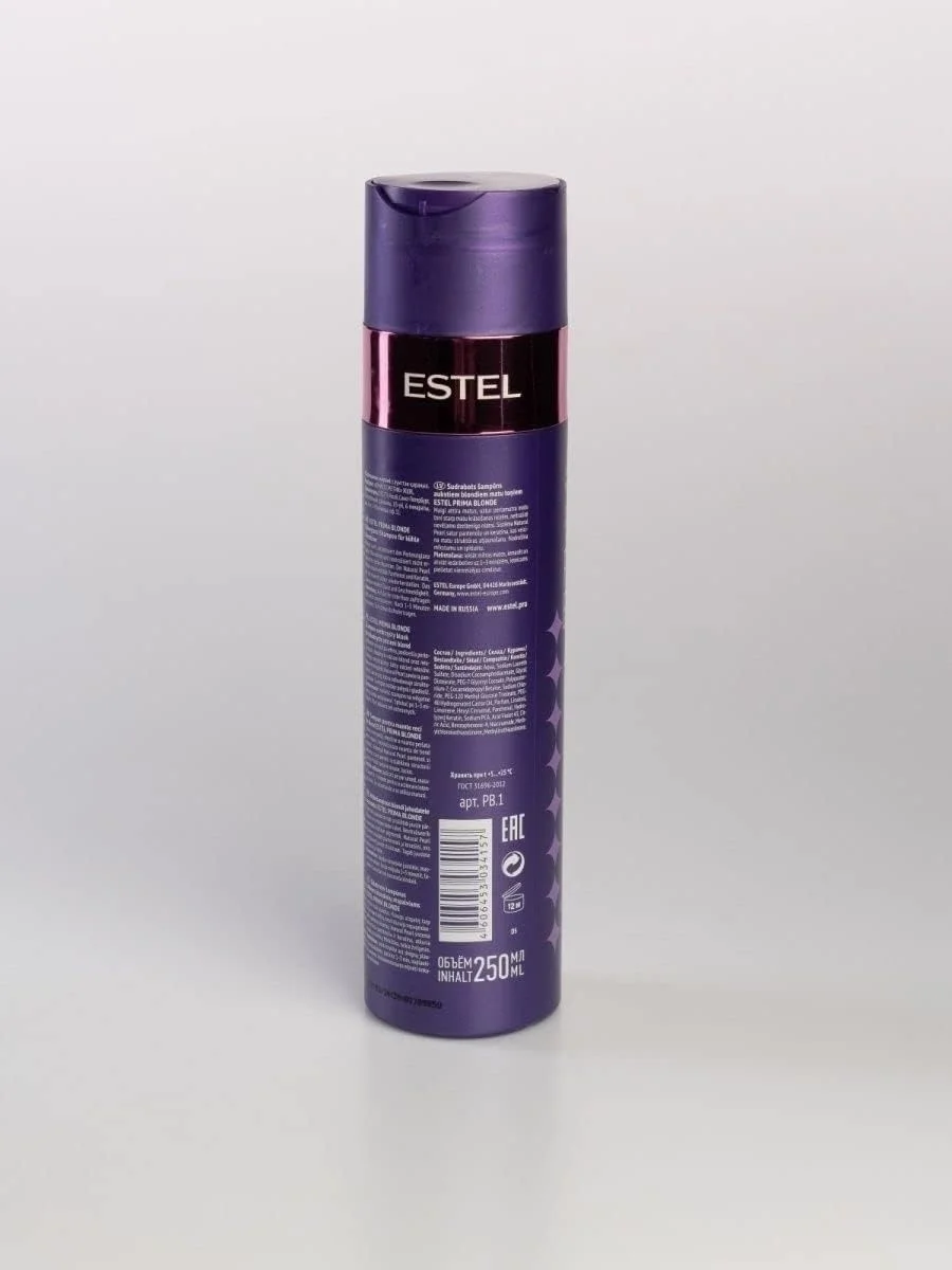 شامپو نقره ای استل پریما بلوند برای موهای بلوند، دکلره شده و هایلایت شده، فرمول بنفش خنثی کننده زردی و تناژهای برنجی، تقویت کننده رنگ های سرد و دودی، مراقبت ملایم و محافظ رنگ، 250 میلی لیتر