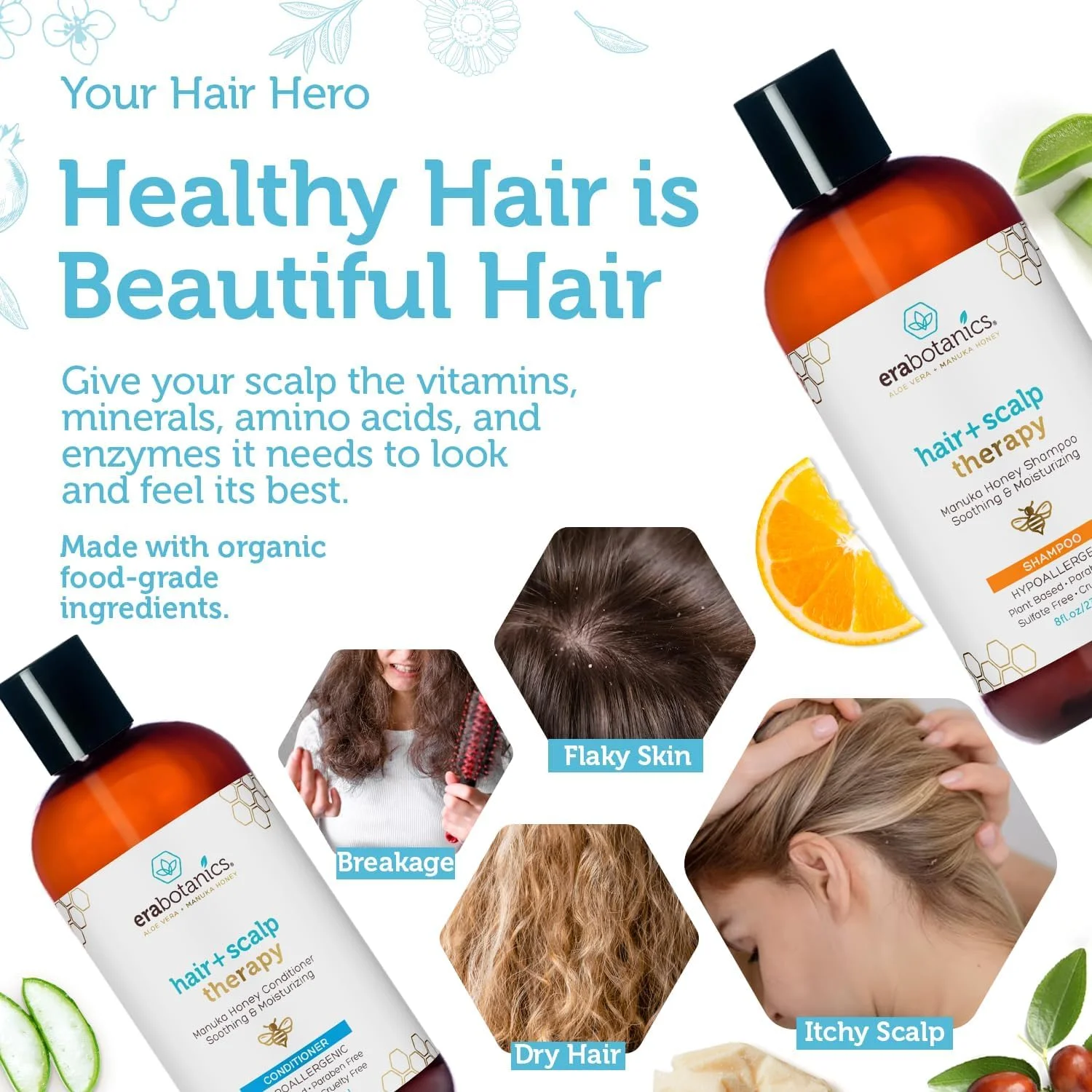 شامپو بدون سولفات Era Organics برای پوست سر خارش دار - شامپو مرطوب کننده برای پوست سر خشک، خارش دار و موهای آسیب دیده، وز، چرب با آلوئه ورا، عسل مانوکا و موارد دیگر - متعادل کننده PH، بدون پارابن 236 میلی لیتر شامپو بدون سولفات Era Organics برای پوست سر خارش دار - شامپو مرطوب کننده برای پوست سر خشک، خارش دار و موهای آسیب دیده، وز، چرب با آلوئه ورا، عسل مانوکا و موارد دیگر - متعادل کننده PH، بدون پارابن 236 میلی لیتر